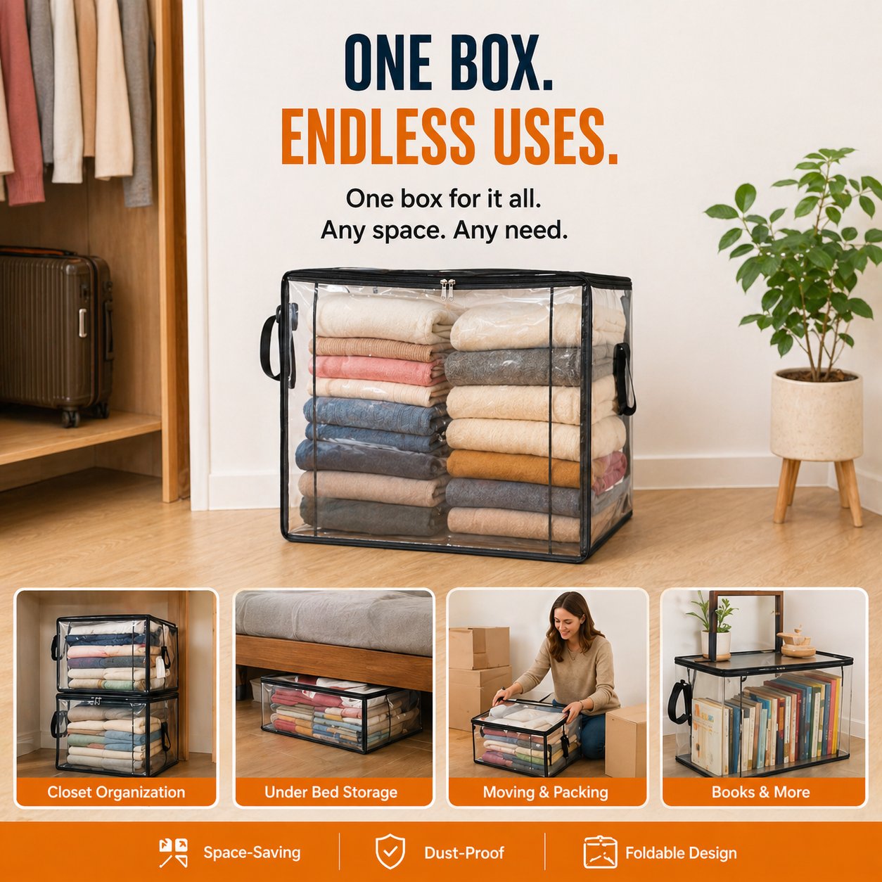 ❤️ Buy 2 Get 1 Free❤️📦Large Heavy-Duty Thick Plastic Clear Storage